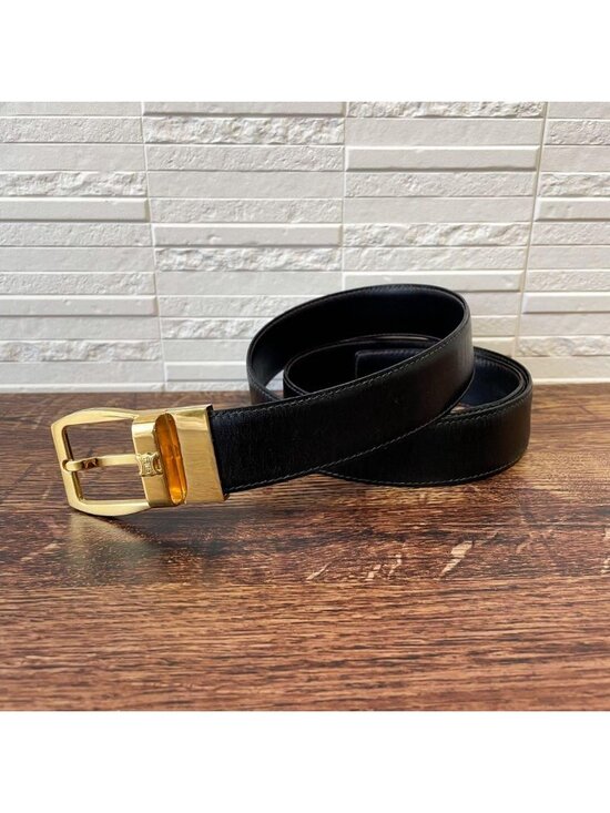 Celine Leather Triomphe Buckle Gold Belt Black main image 5